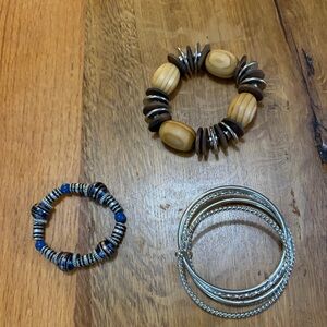 Set of THREE Wood and Silver Tone Bracelets